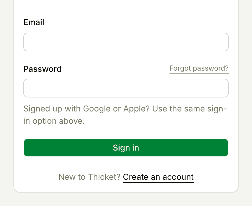 The sign-in form, with the Email and Password fields, the Forgot password? link, and the Sign in button