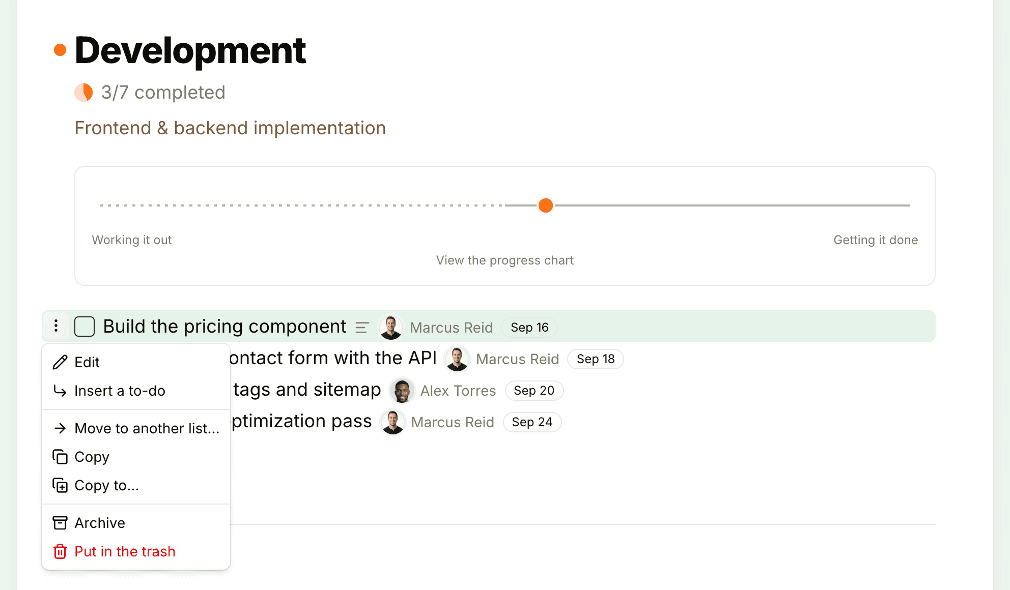 The menu for a single to-do, showing Move to another list, Copy, and Copy to