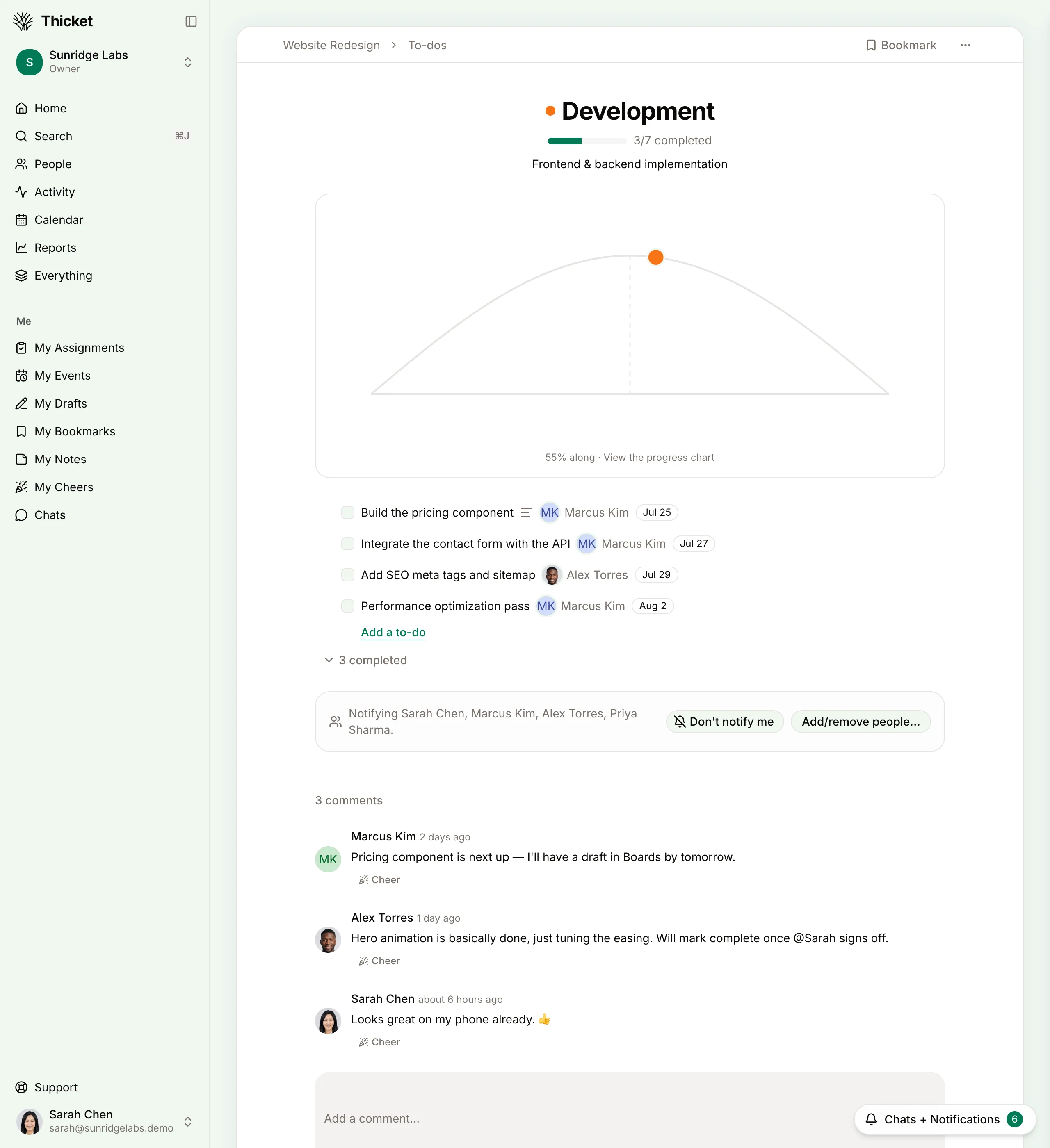 Thicket to-do list with assignments, due dates, and completion tracking — what Trello checklists become